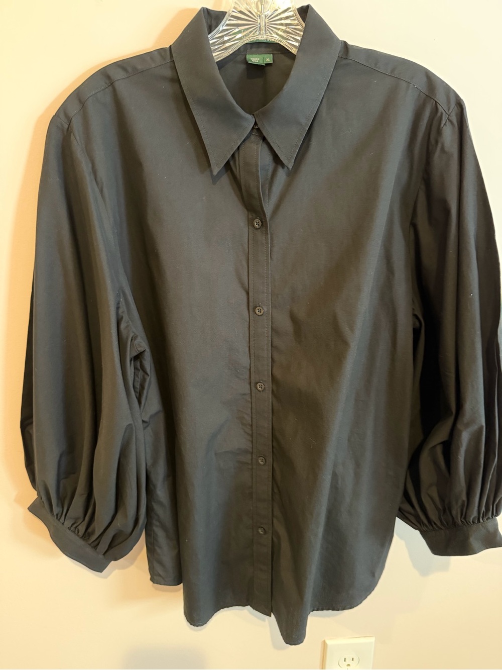 Ralph Lauren Black Cotton Button-Down Shirt with Volume Sleeves